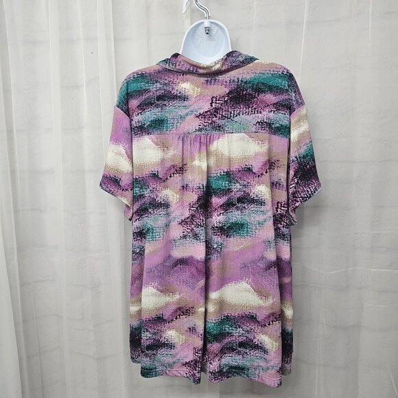 Alfani Purple Blue Abstract Polo Blouse Casual Retro Boho 3X - Picture 7 of 11
